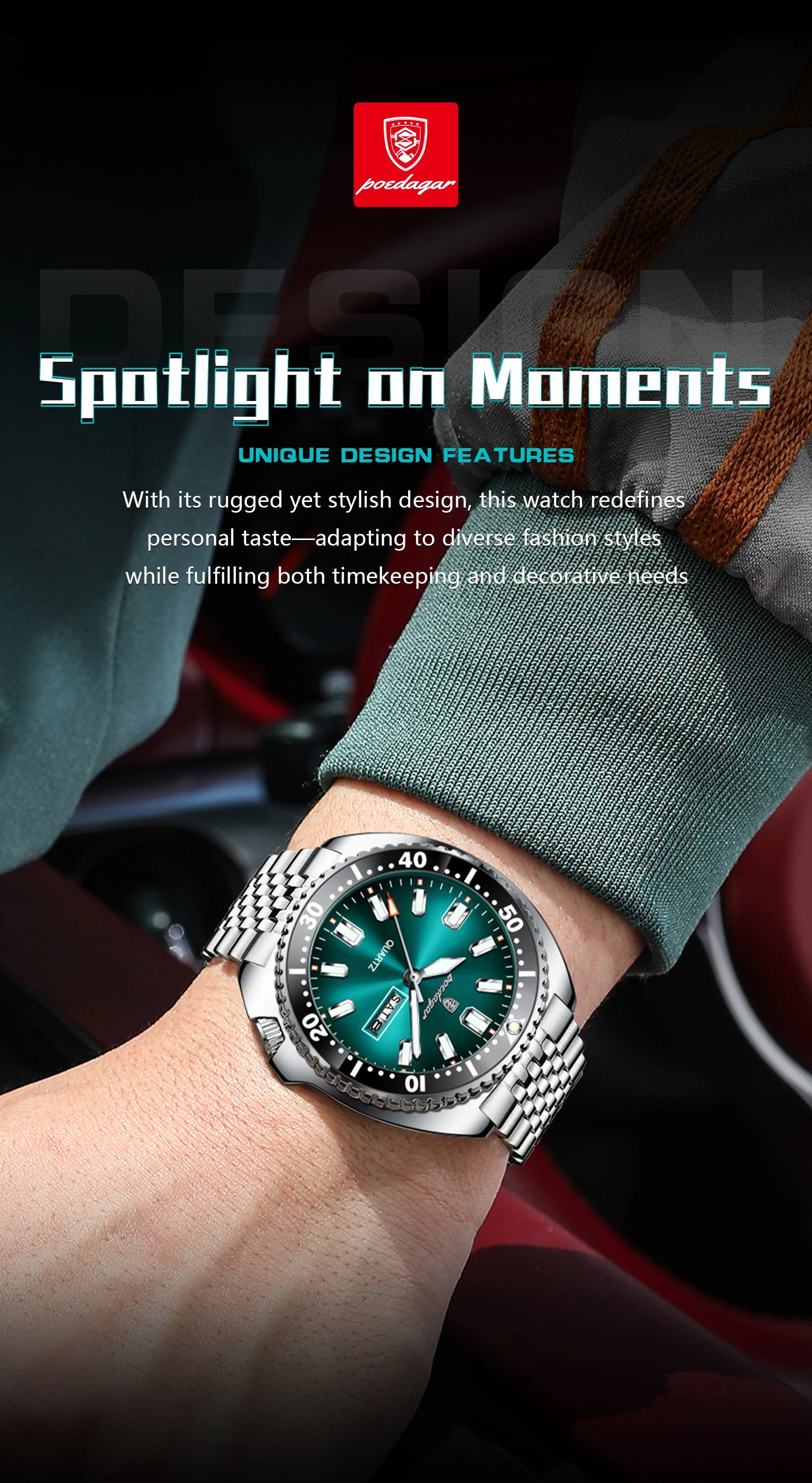 Large Full Calendar Watch – Luminous Dial with Hidden Clasp Bracelet