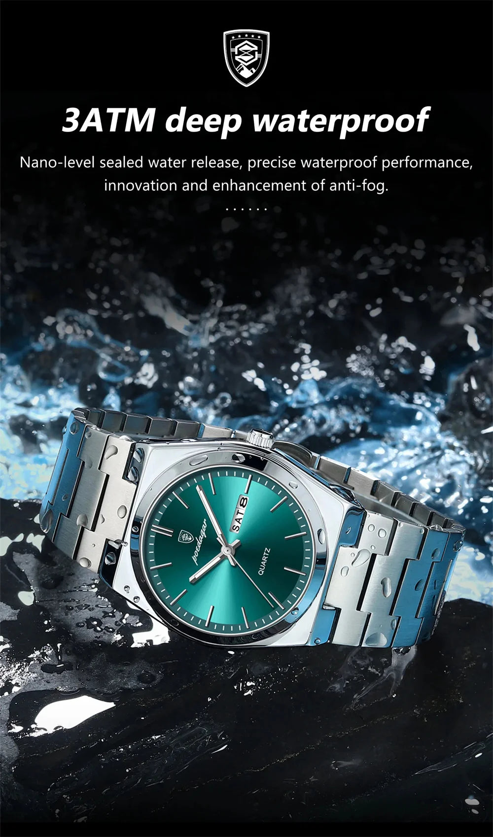 Minimalist Sport Watch – Full Calendar, Luminous Markers & Metal Strap