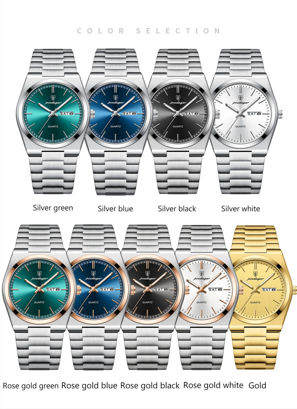 Full Calendar Sport Watch – Luminous Dial with Hidden Clasp Bracelet