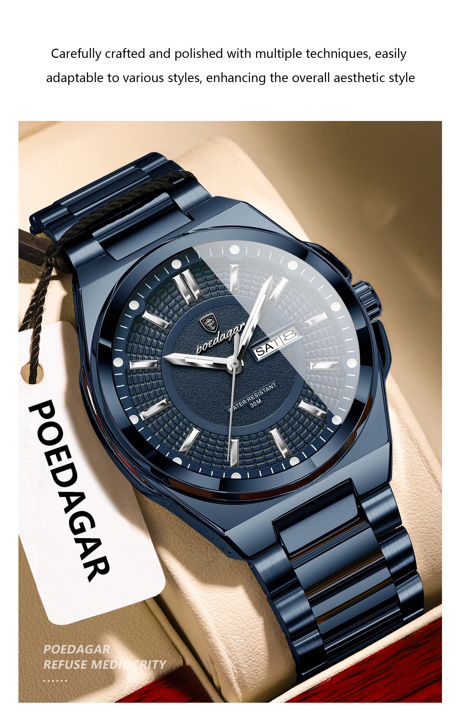 Full Calendar Sport Watch – Luminous Dial with Hidden Clasp Bracelet