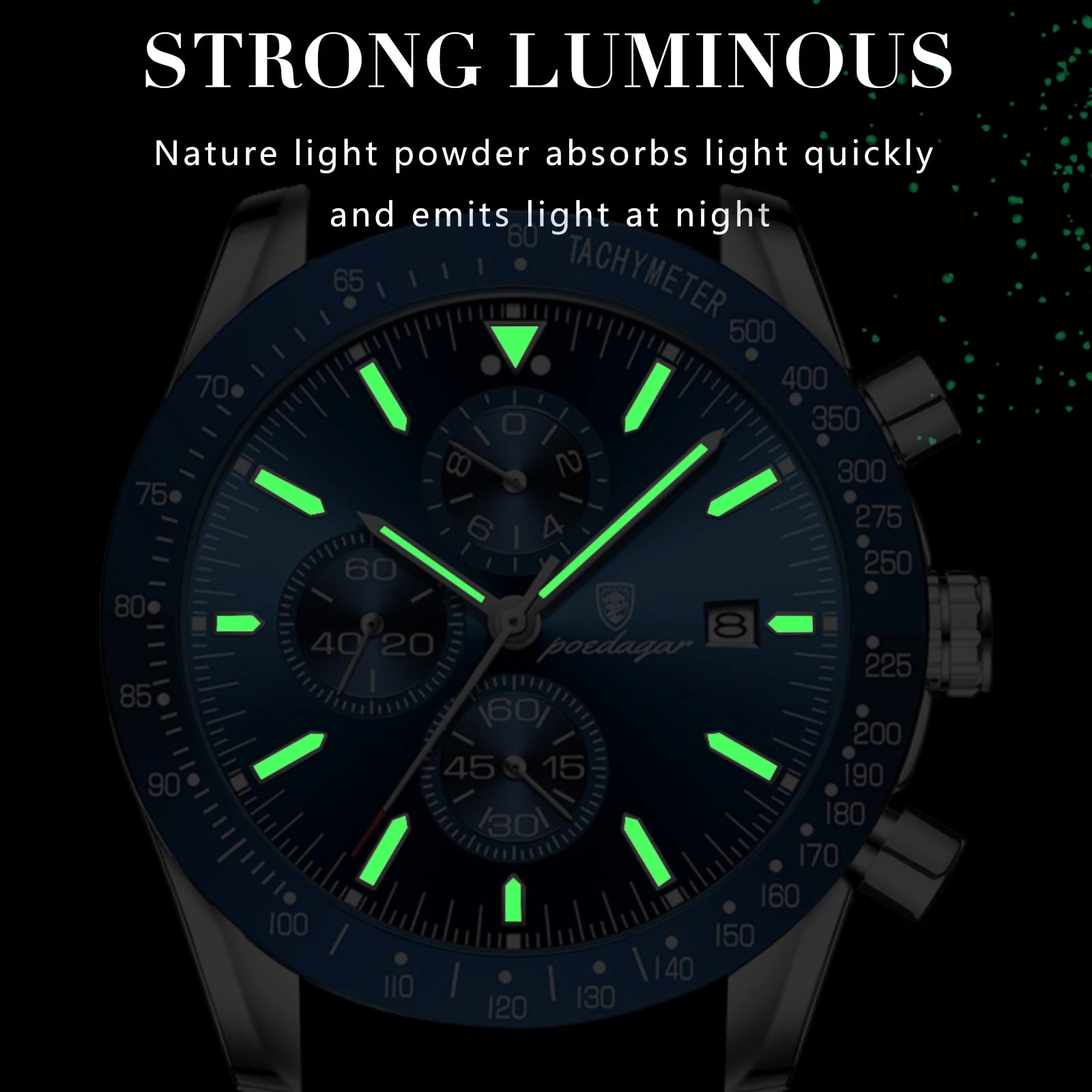 Dress Chronograph Watch – Luminous Dial with Safety Clasp Bracelet