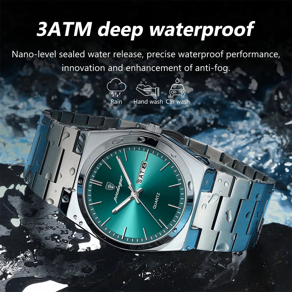 Minimalist Sport Watch – Full Calendar, Luminous Markers & Metal Strap