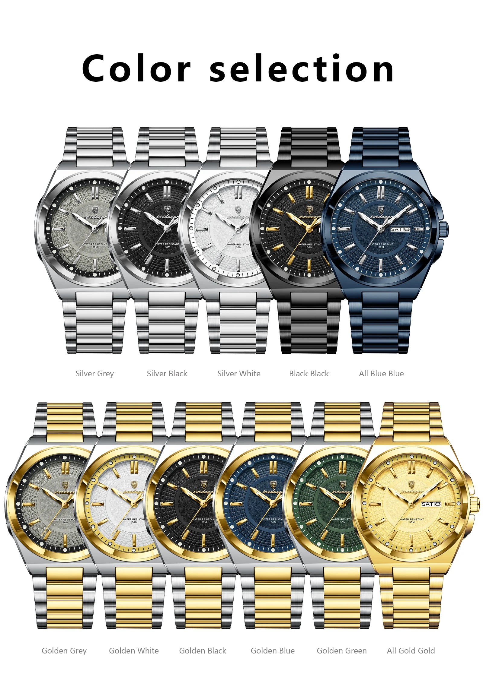 Full Calendar Sport Watch – Luminous Dial with Hidden Clasp Bracelet