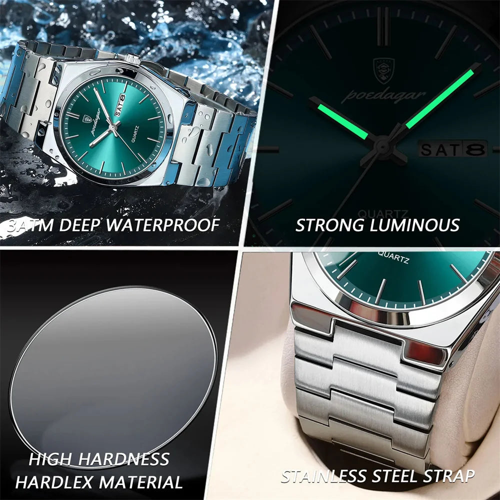 Minimalist Sport Watch – Full Calendar, Luminous Markers & Metal Strap