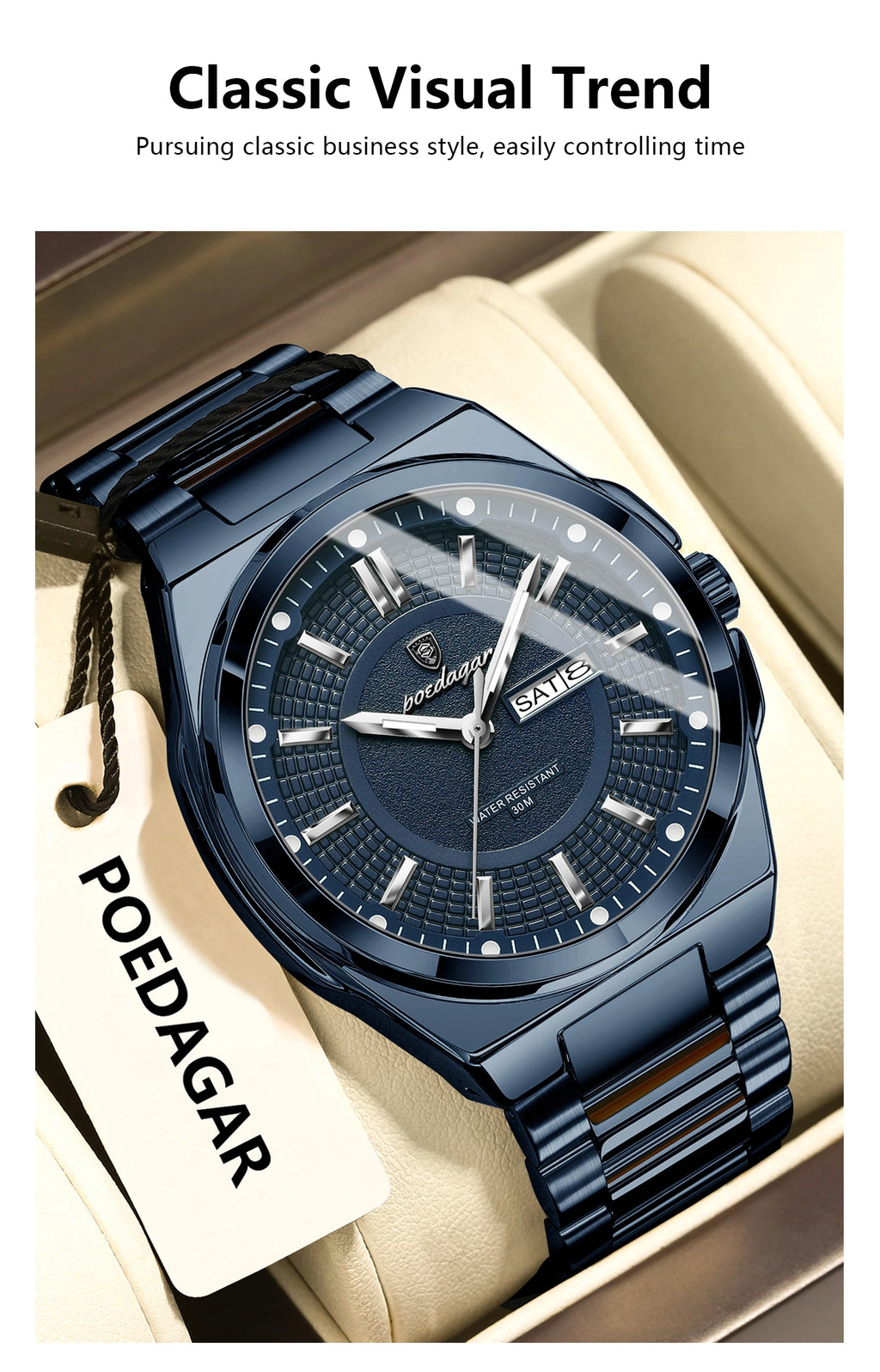 Full Calendar Sport Watch – Luminous Dial with Hidden Clasp Bracelet
