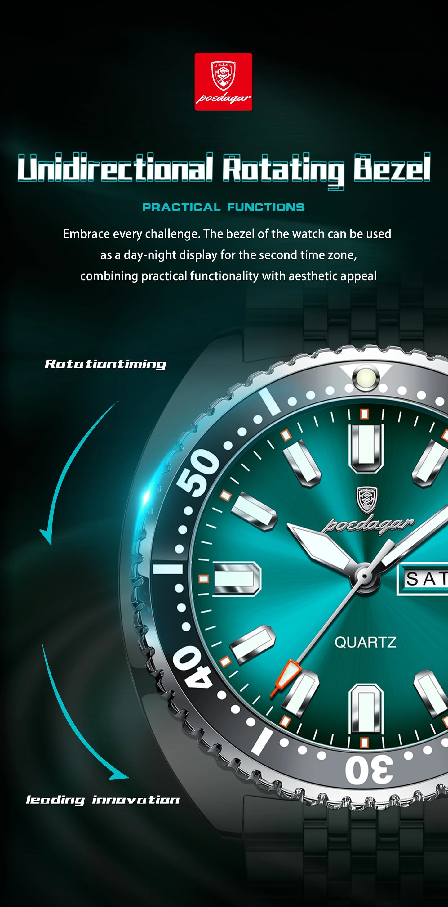 Large Full Calendar Watch – Luminous Dial with Hidden Clasp Bracelet