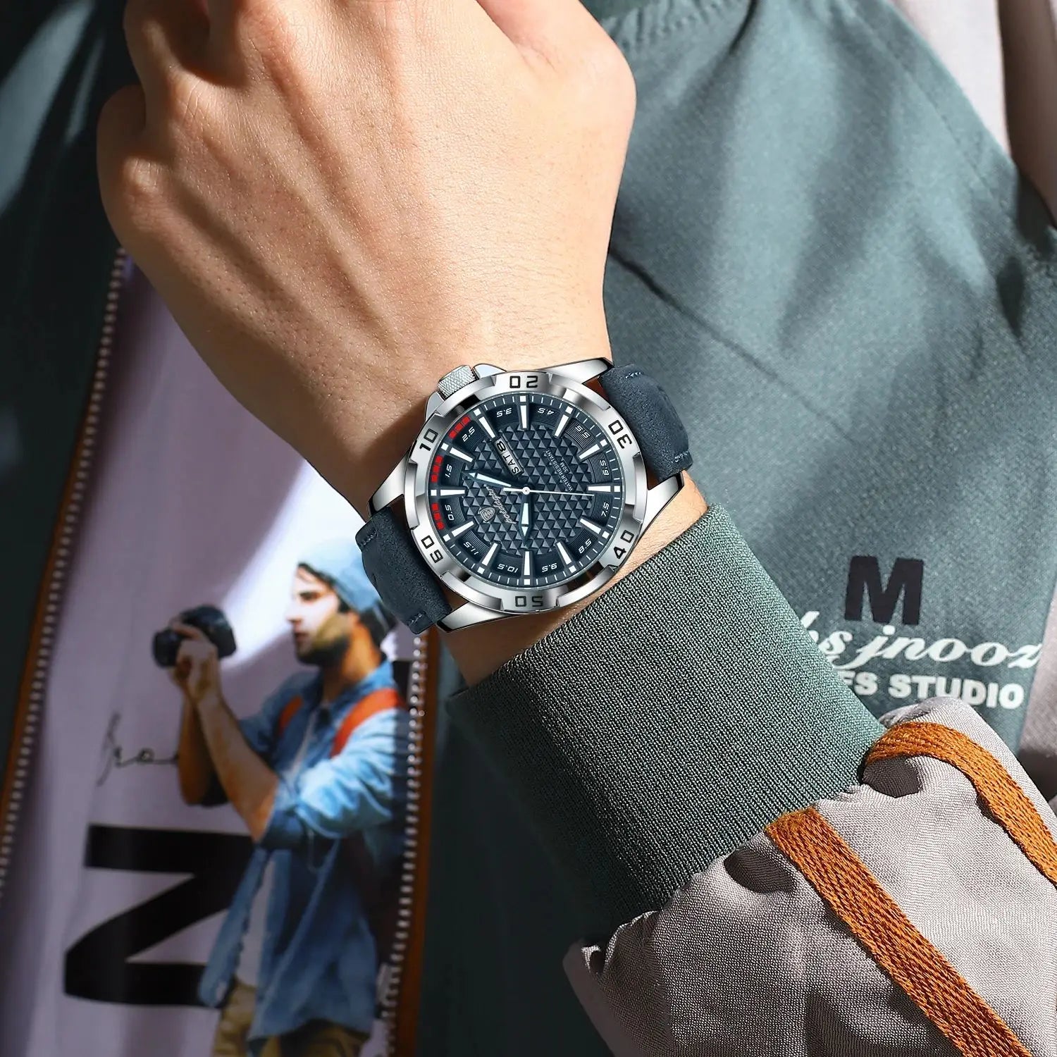 Large Arabic Dial Watch – Full Calendar with Leather Strap