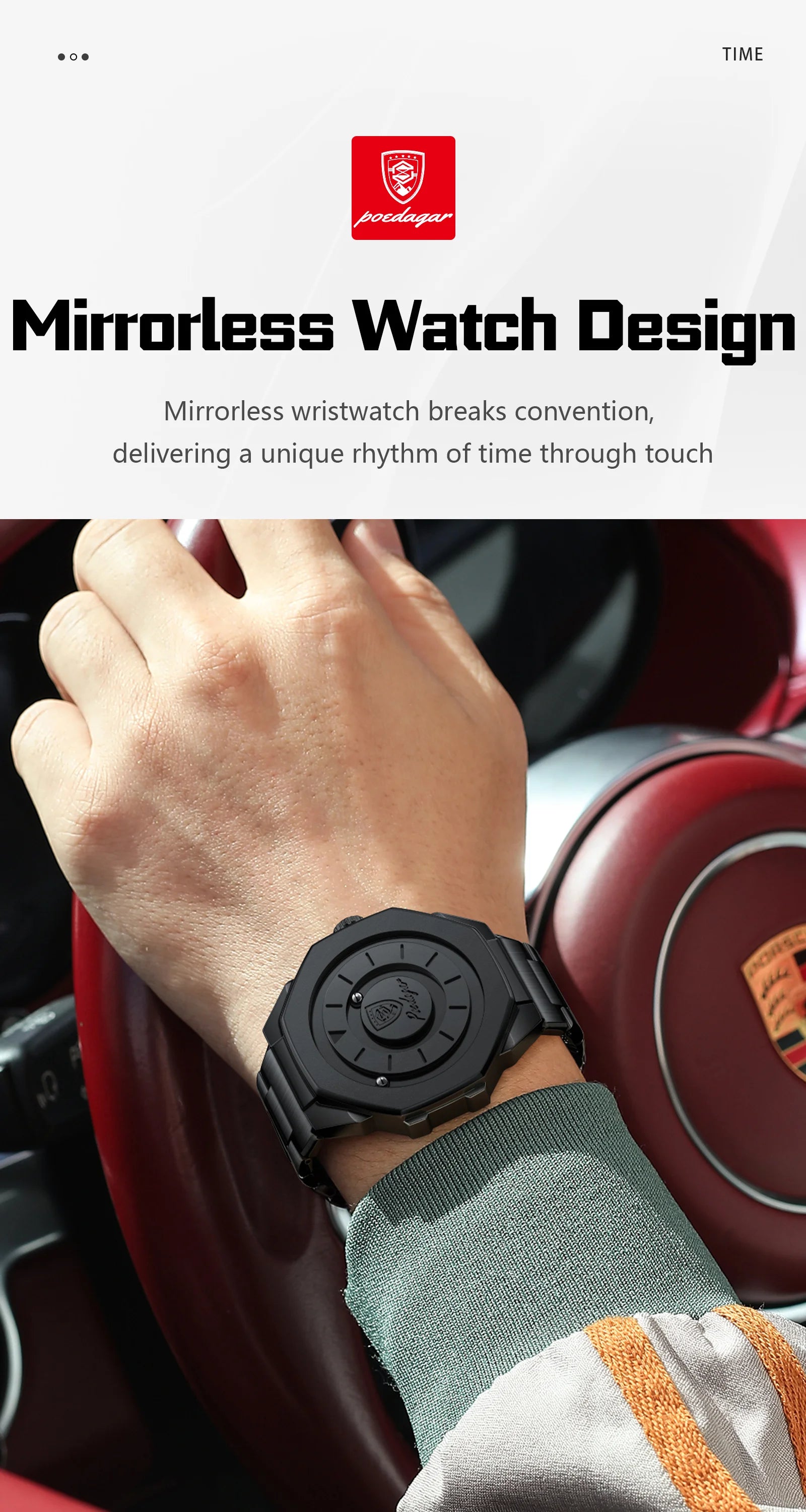 Sculpted Irregular Sport Watch – Large Numberless Dial with Hidden Clasp Bracelet