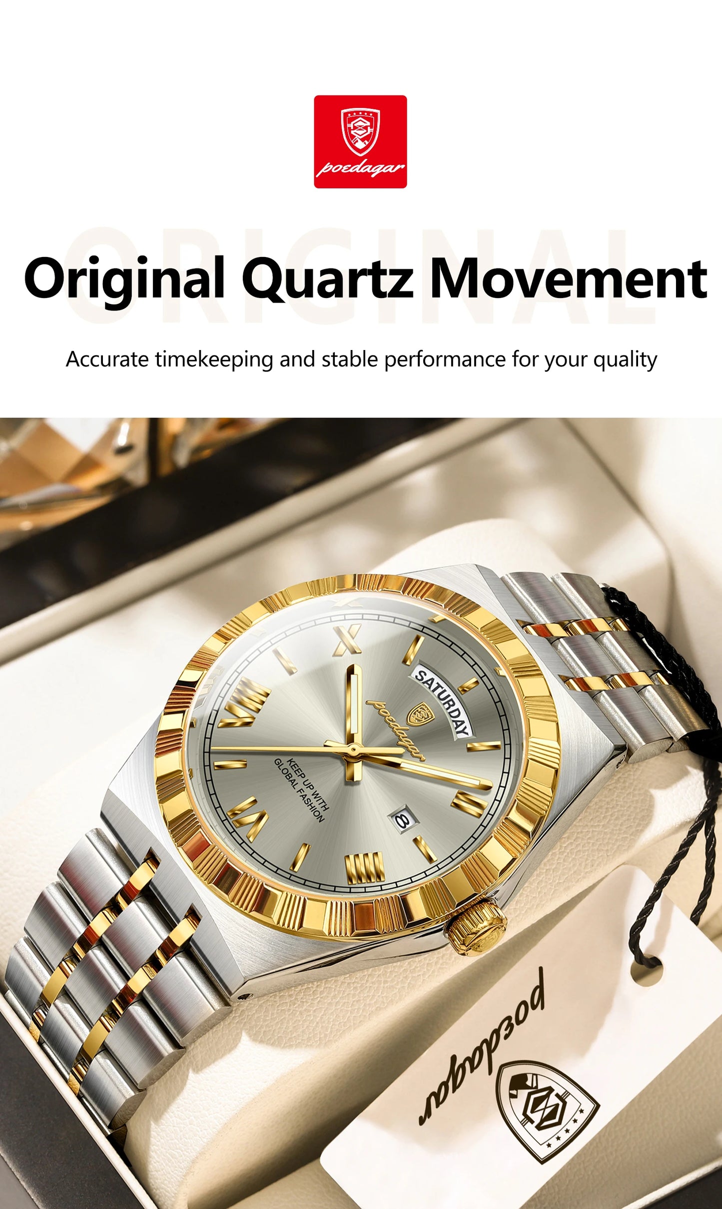 Luxury Business Chronograph – Day, Date, Luminous Dial, Steel Bracelet