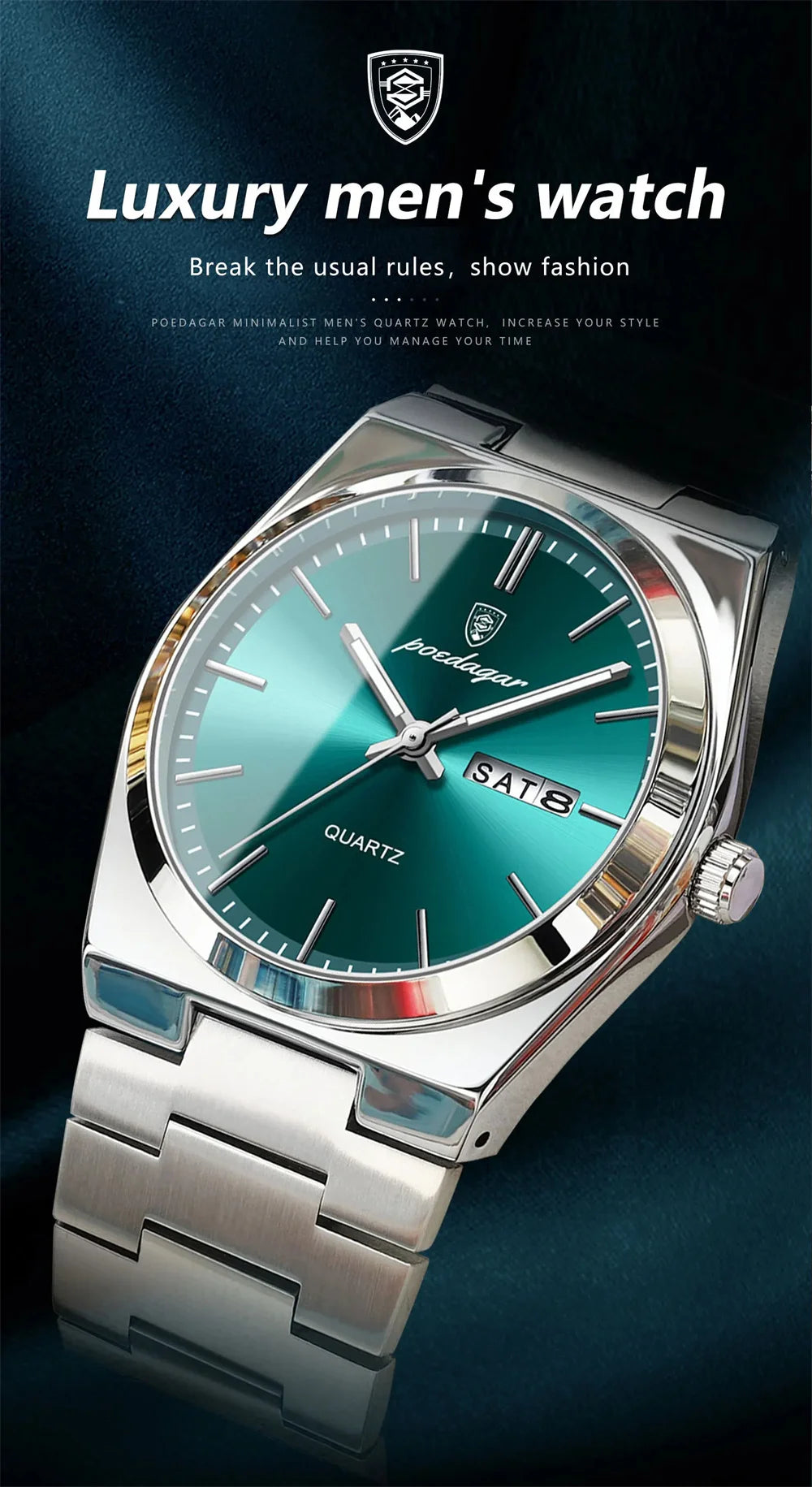 Minimalist Sport Watch – Full Calendar, Luminous Markers & Metal Strap