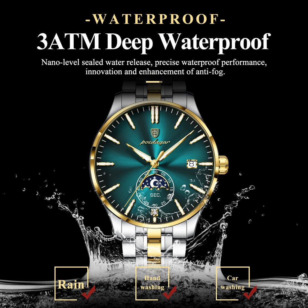 Round Business Chronograph – Slim Stainless Steel Watch with Luminous Hands & Date