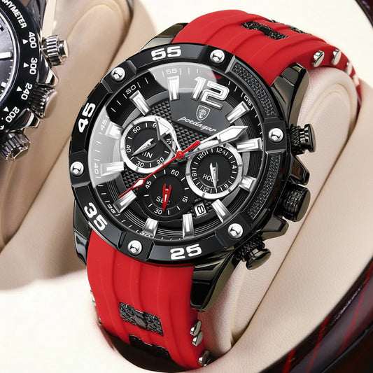 Large Chronograph Sport Watch – Luminous Dial with Silicone Strap & Date