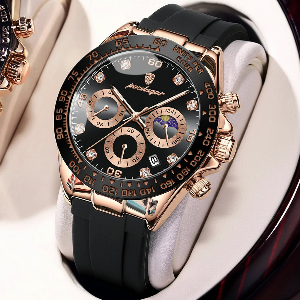 Chronograph Watch with Bamboo Strap – Luminous Dial & Date