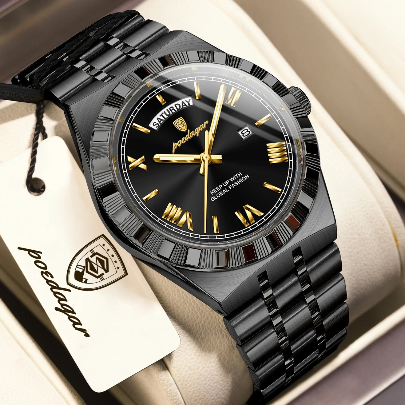 Luxury Business Chronograph – Day, Date, Luminous Dial, Steel Bracelet