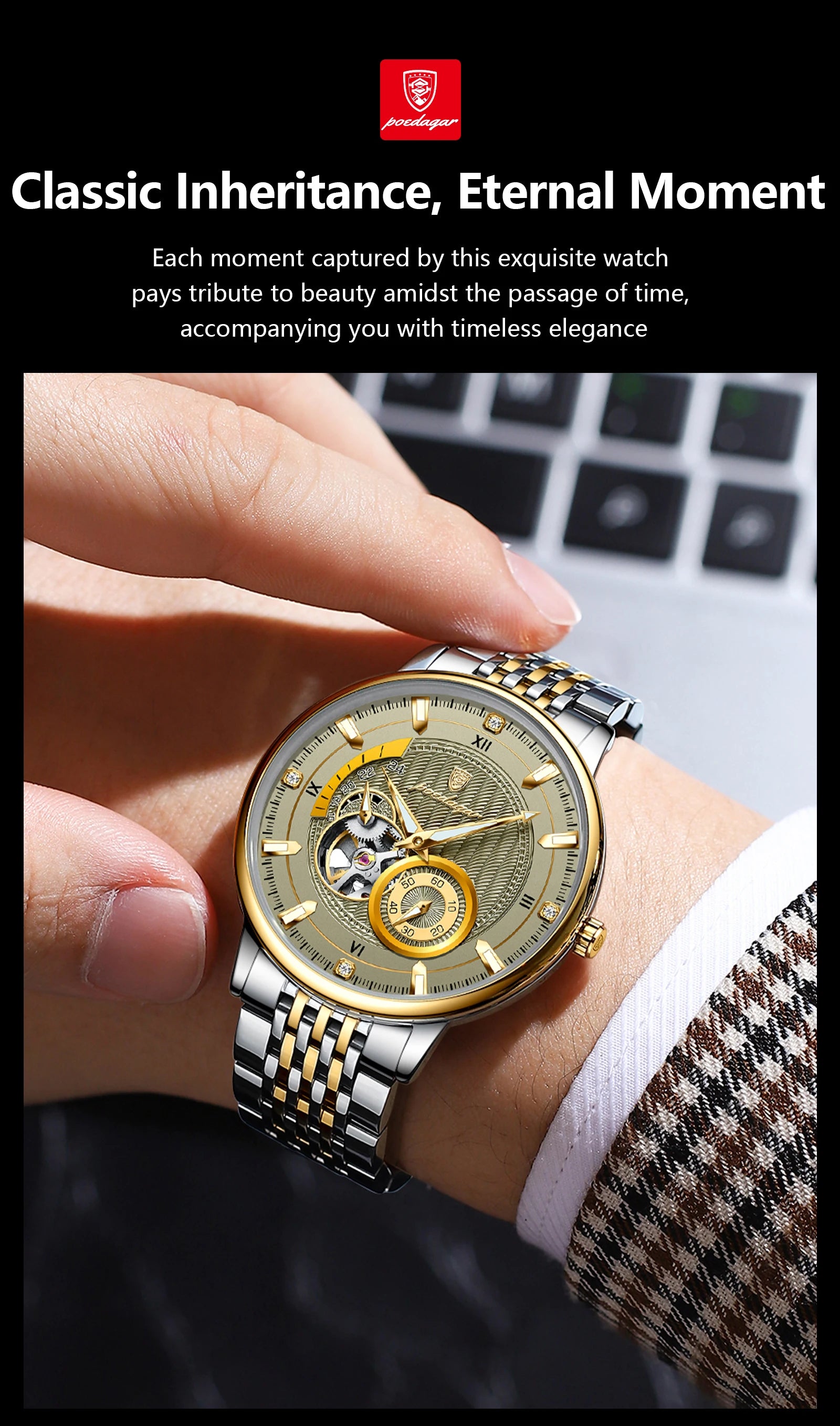 Automatic Skeleton Watch – Luminous Tourbillon Style with Sapphire Crystal