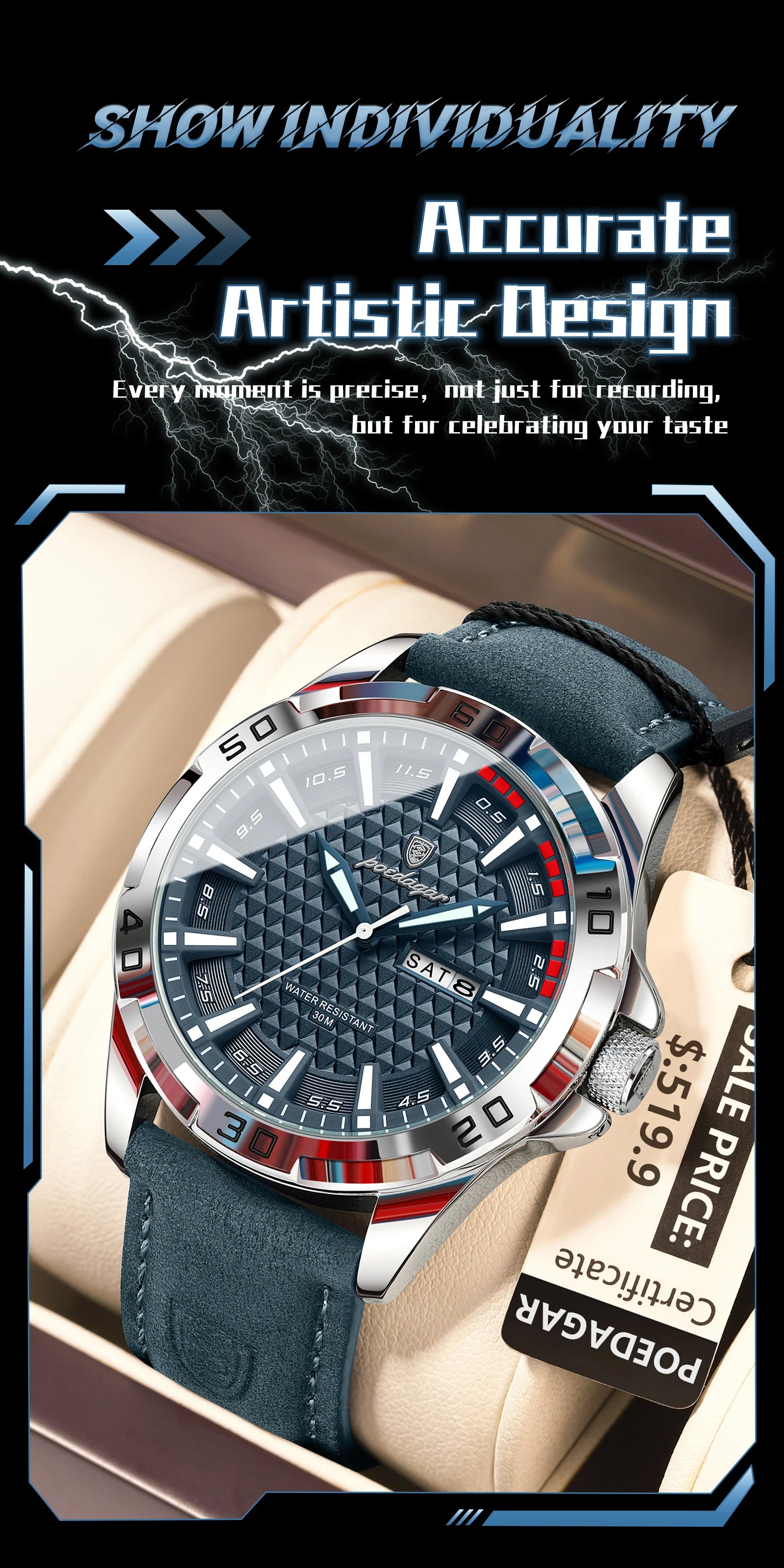 Large Arabic Dial Watch – Full Calendar with Leather Strap