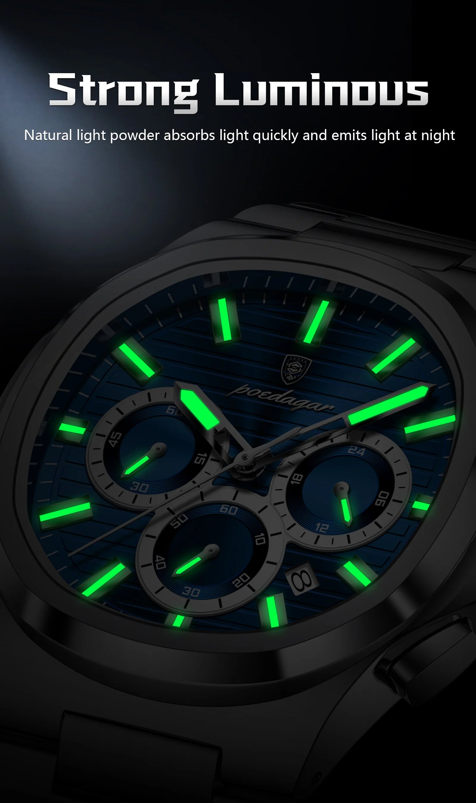 Square Chronograph Watch – Luxe Leather Strap with Luminous Dial & Date