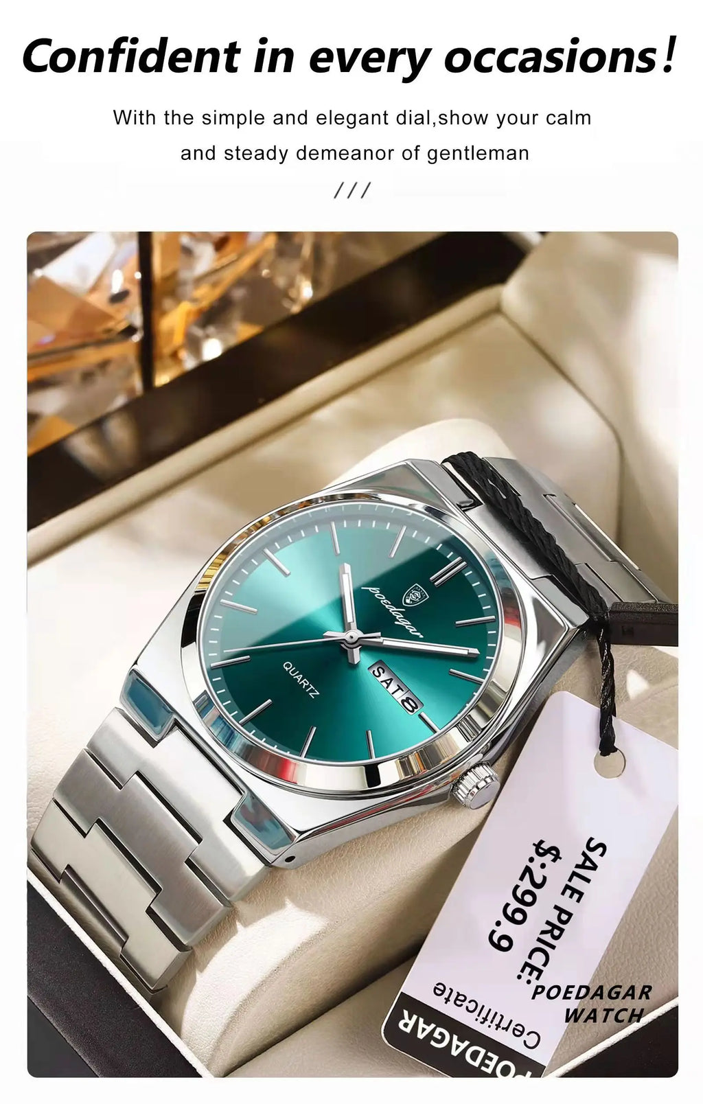 Full Calendar Sport Watch – Luminous Dial with Hidden Clasp Bracelet