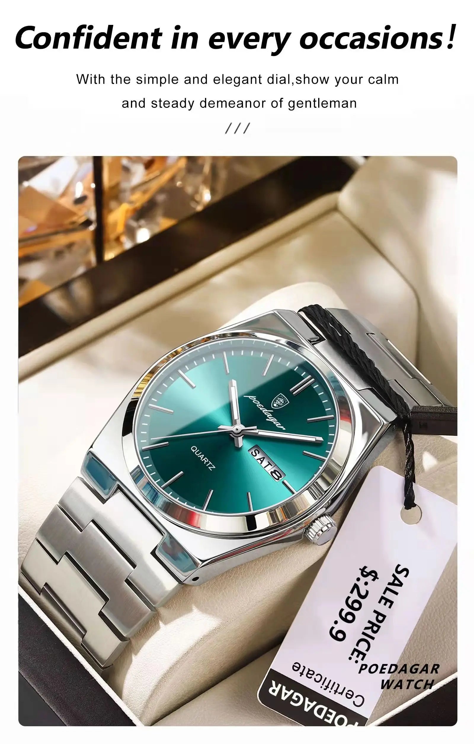 Full Calendar Sport Watch – Luminous Dial with Hidden Clasp Bracelet