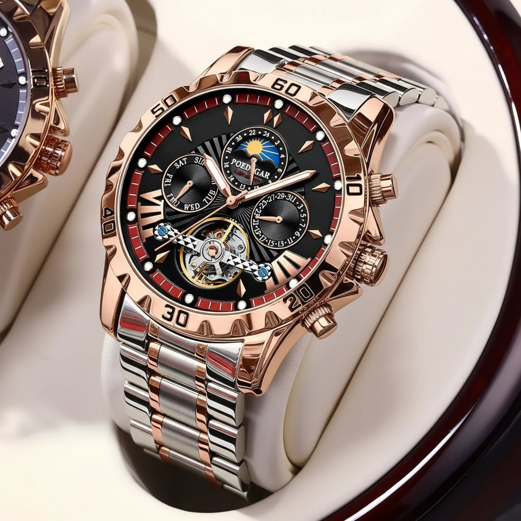 Automatic Skeleton Watch – Tourbillon Style with Full Calendar & Sapphire Crystal