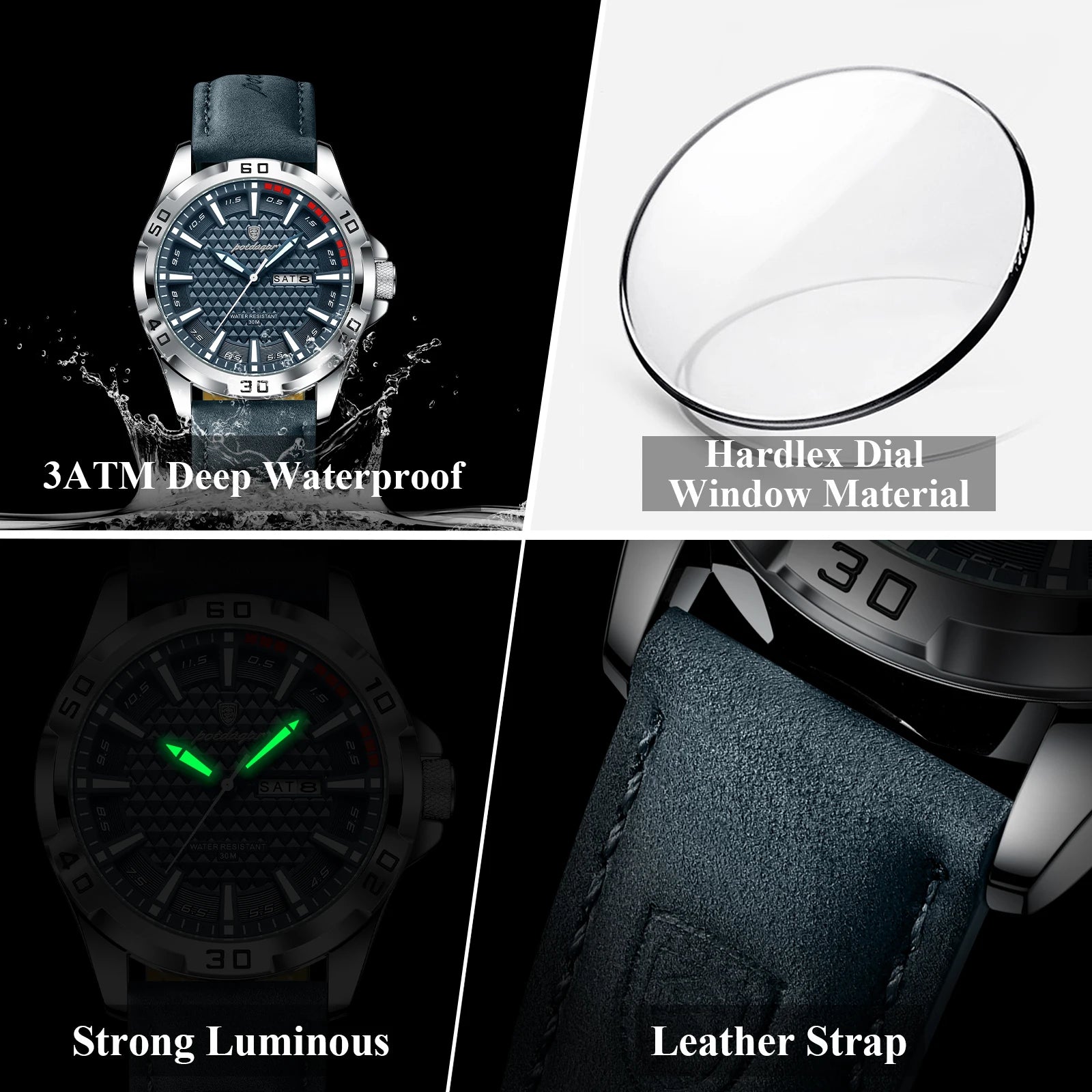 Large Arabic Dial Watch – Full Calendar with Leather Strap