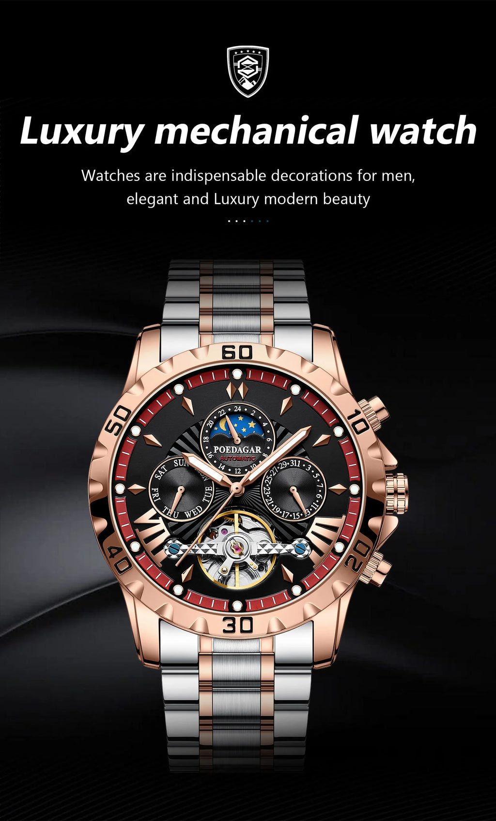 Automatic Skeleton Watch – Tourbillon Style with Full Calendar & Sapphire Crystal