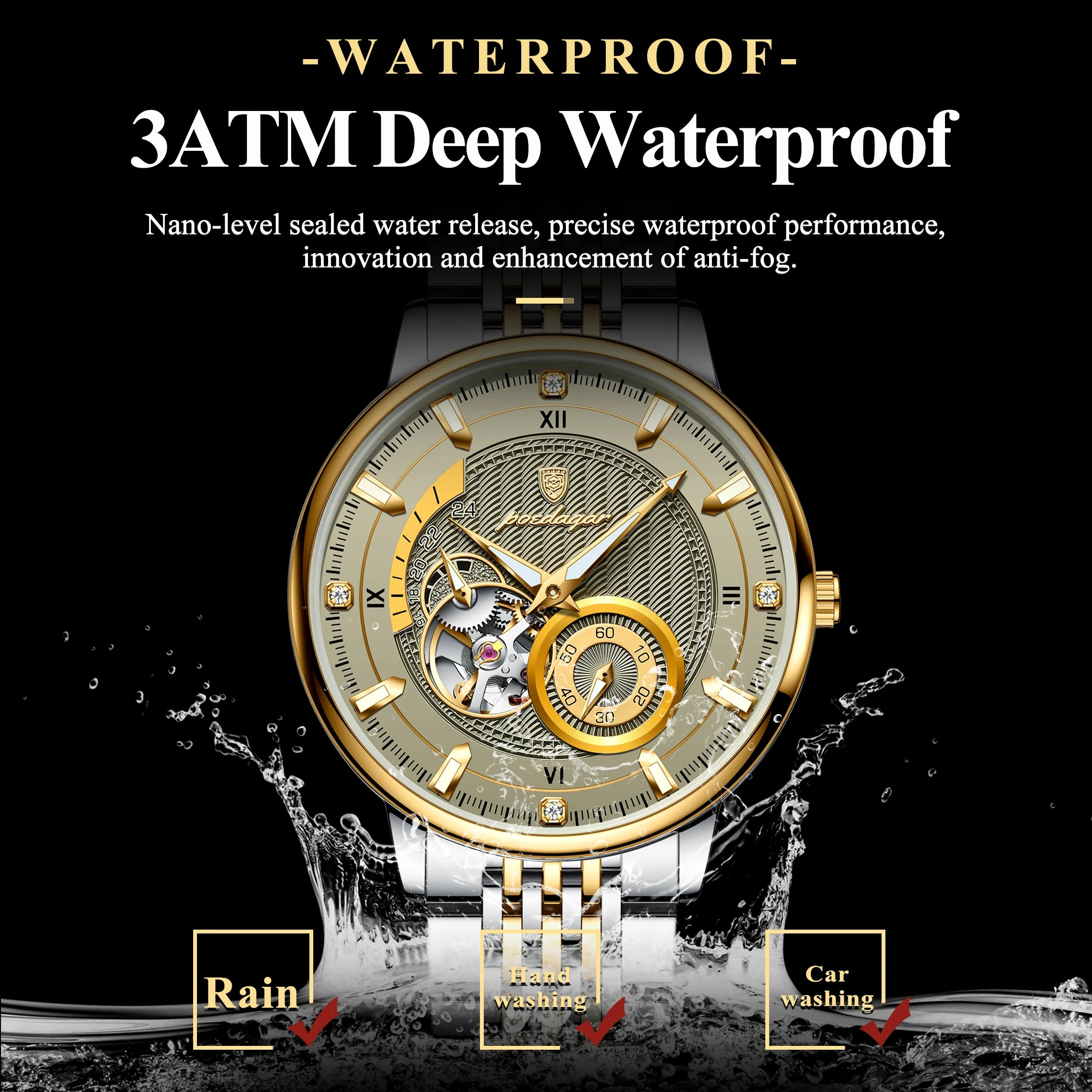 Automatic Skeleton Watch – Luminous Tourbillon Style with Sapphire Crystal