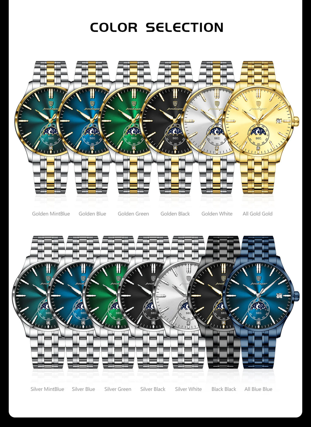 Round Business Chronograph – Slim Stainless Steel Watch with Luminous Hands & Date