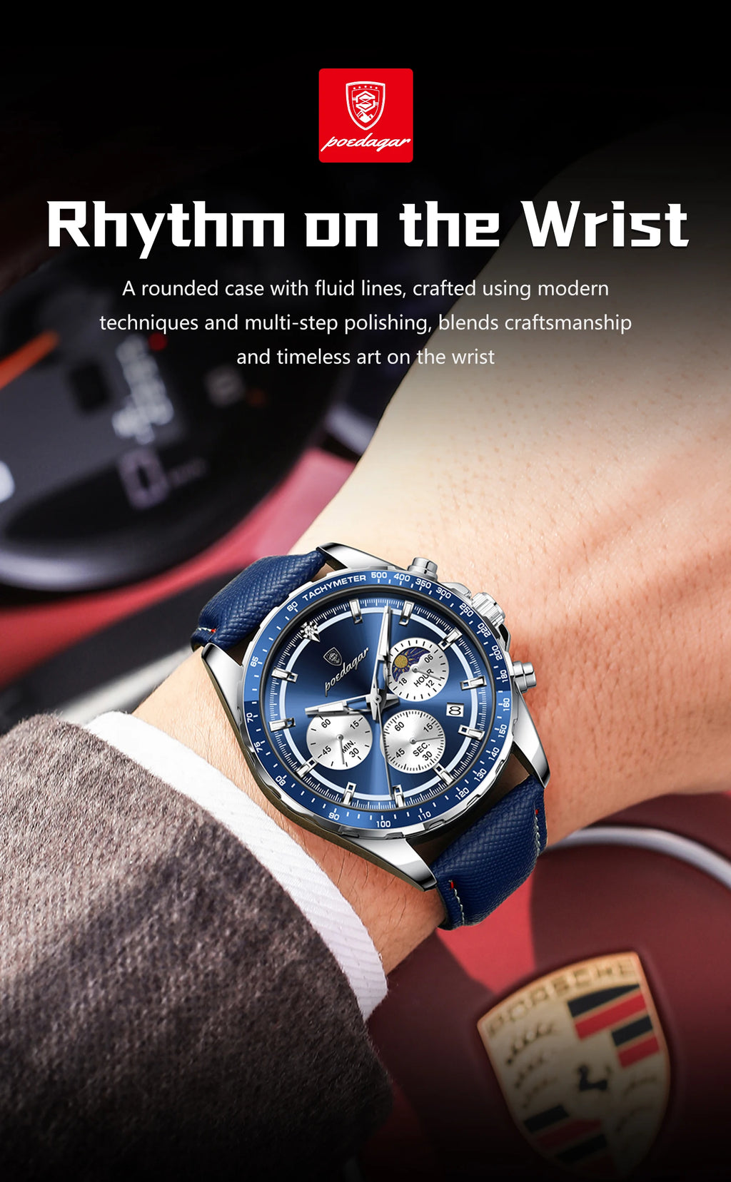 Leather Chronograph Watch – Luminous Dial with Date