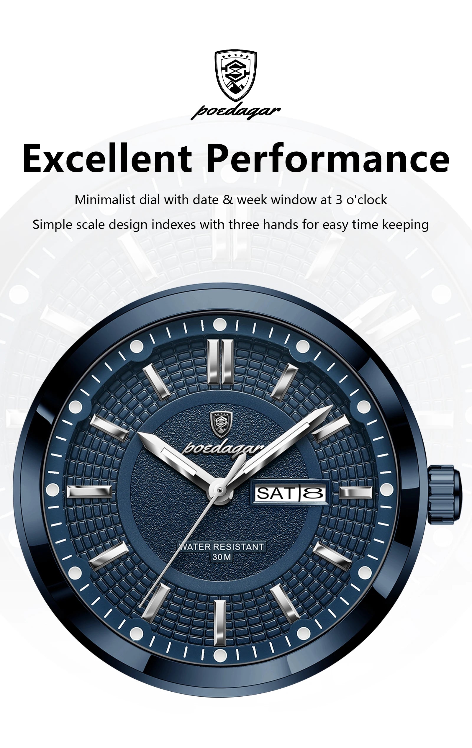 Full Calendar Sport Watch – Luminous Dial with Hidden Clasp Bracelet
