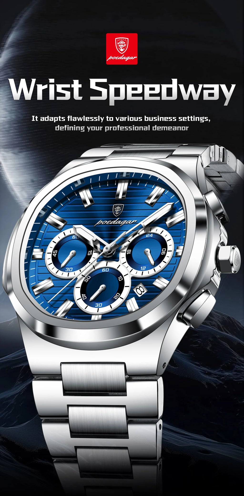 Square Chronograph Watch – Luxe Leather Strap with Luminous Dial & Date