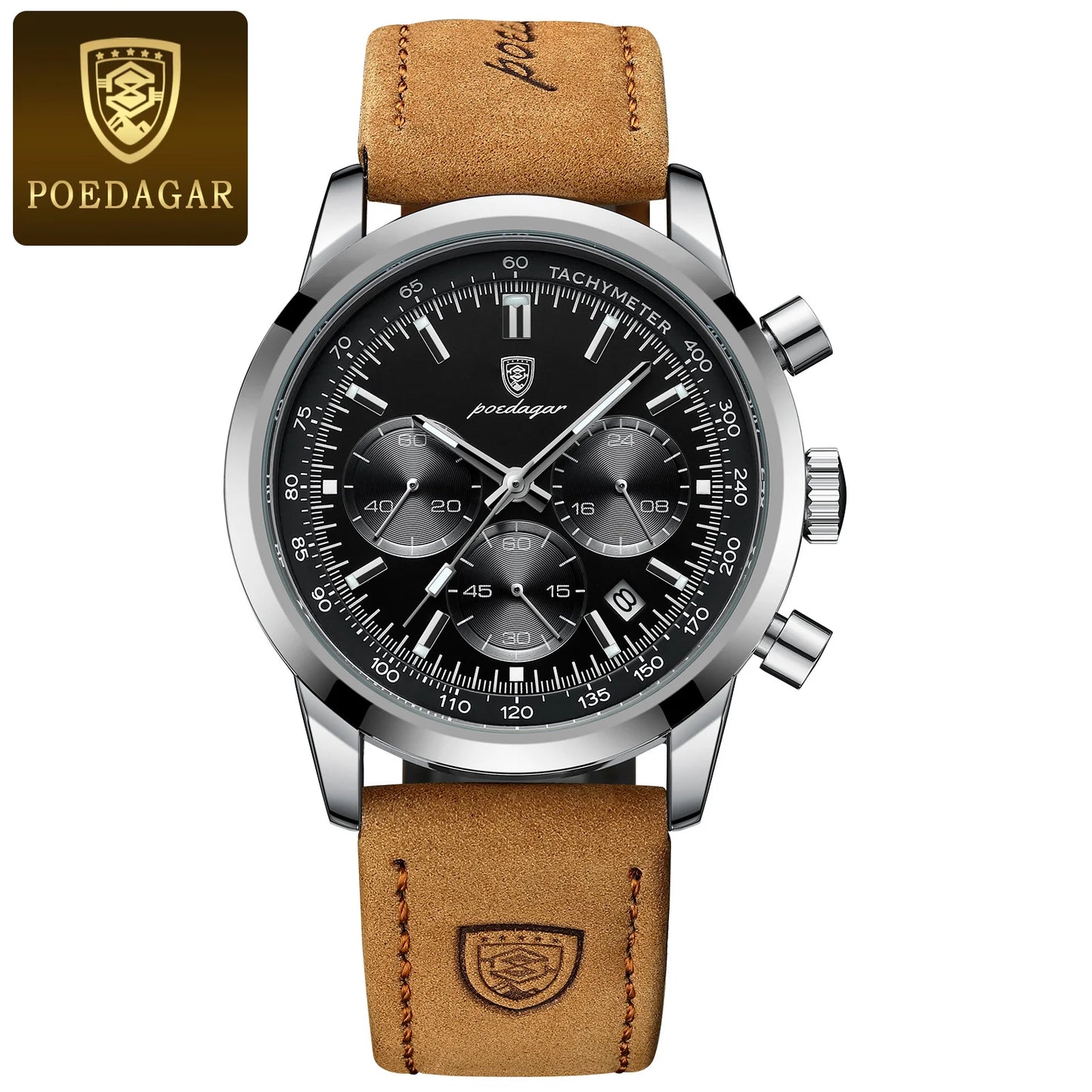 Chronograph Leather Watch – Full Calendar with Luminous Dial
