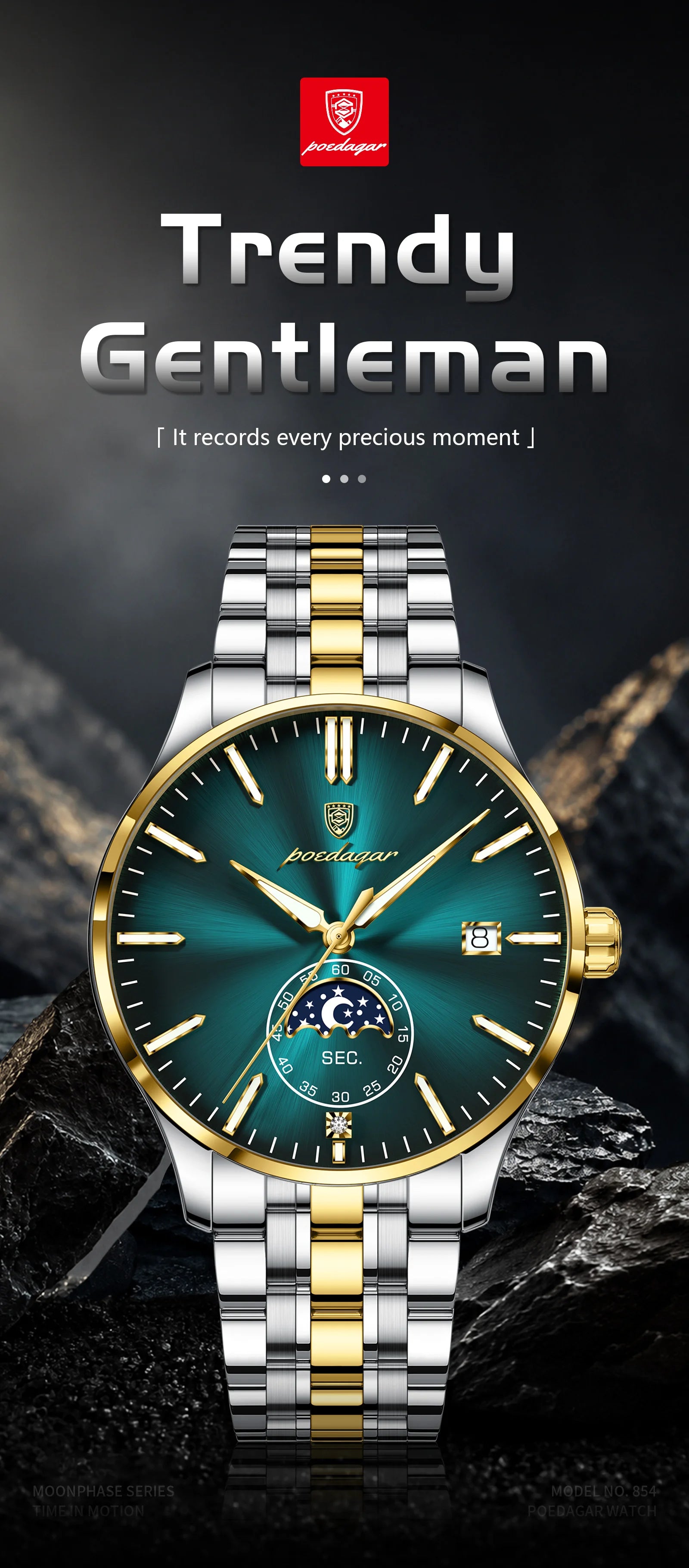 Round Business Chronograph – Slim Stainless Steel Watch with Luminous Hands & Date