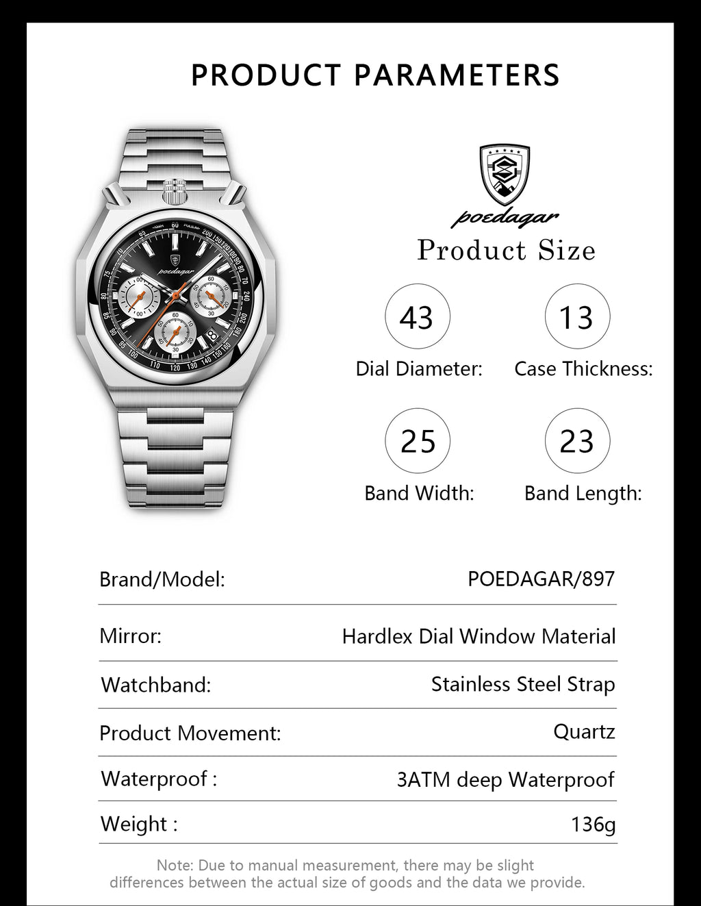 Irregular Chronograph Watch – Bold Numberless Dial with Hidden Clasp Bracelet