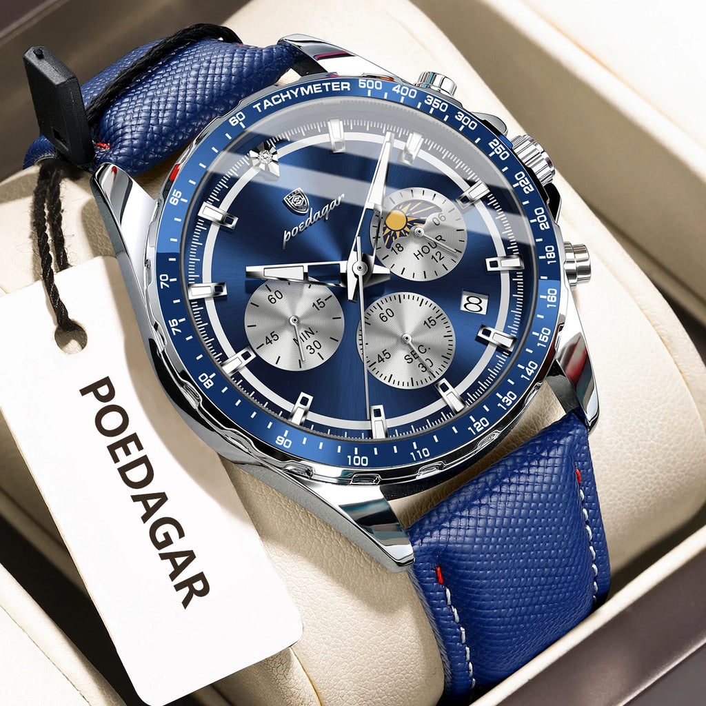 Leather Chronograph Watch – Luminous Dial with Date
