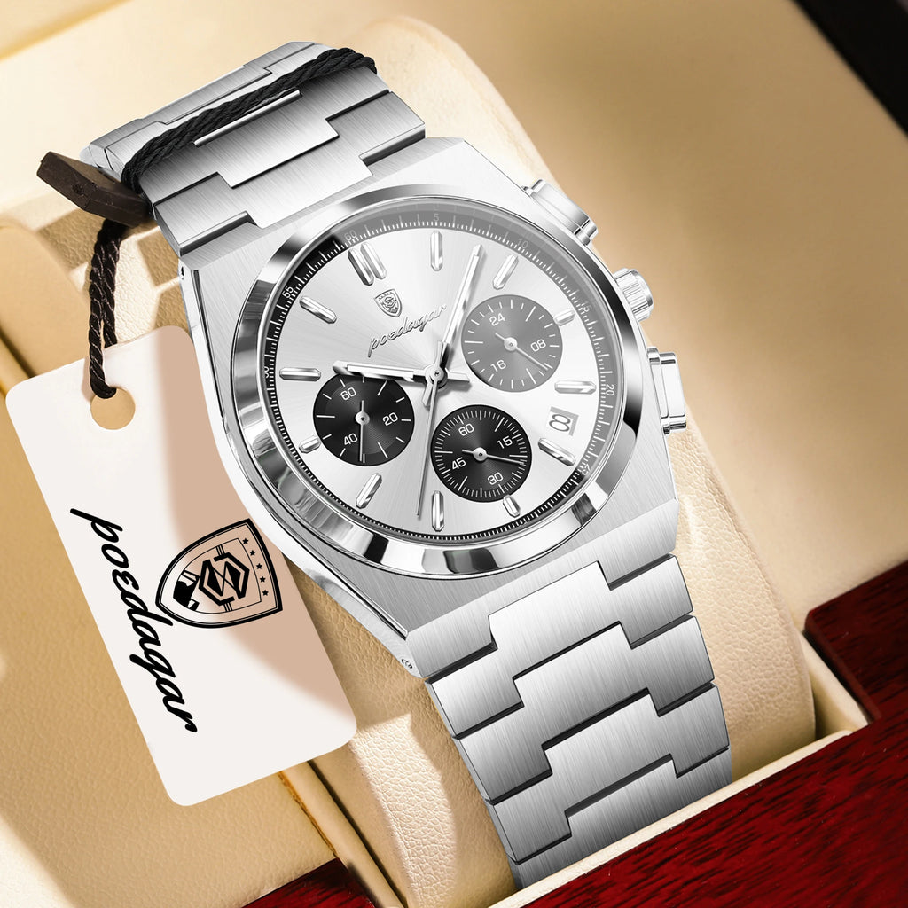 Chronograph Watch – Luminous Numberless Dial with Hidden Clasp