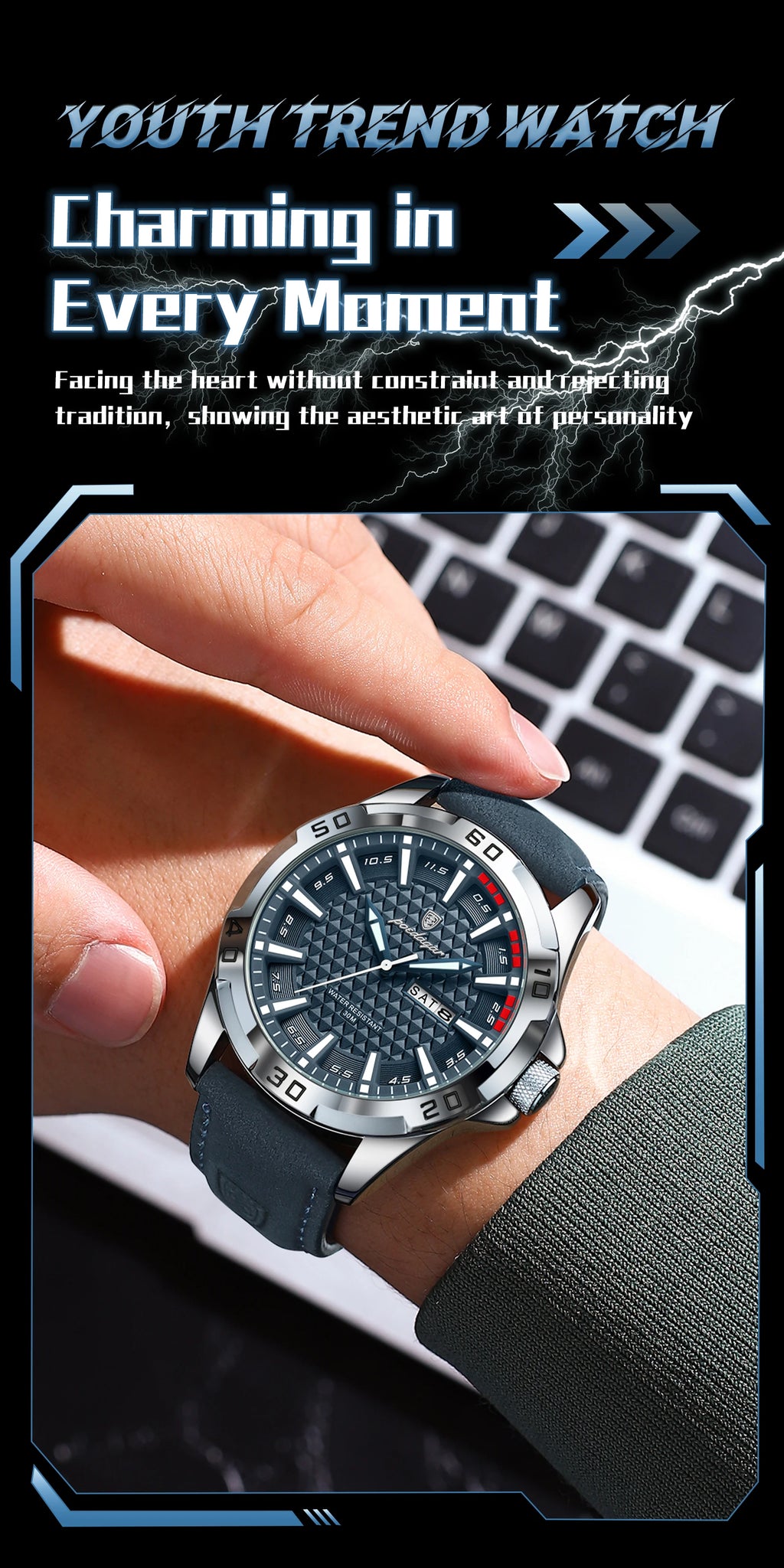 Large Arabic Dial Watch – Full Calendar with Leather Strap