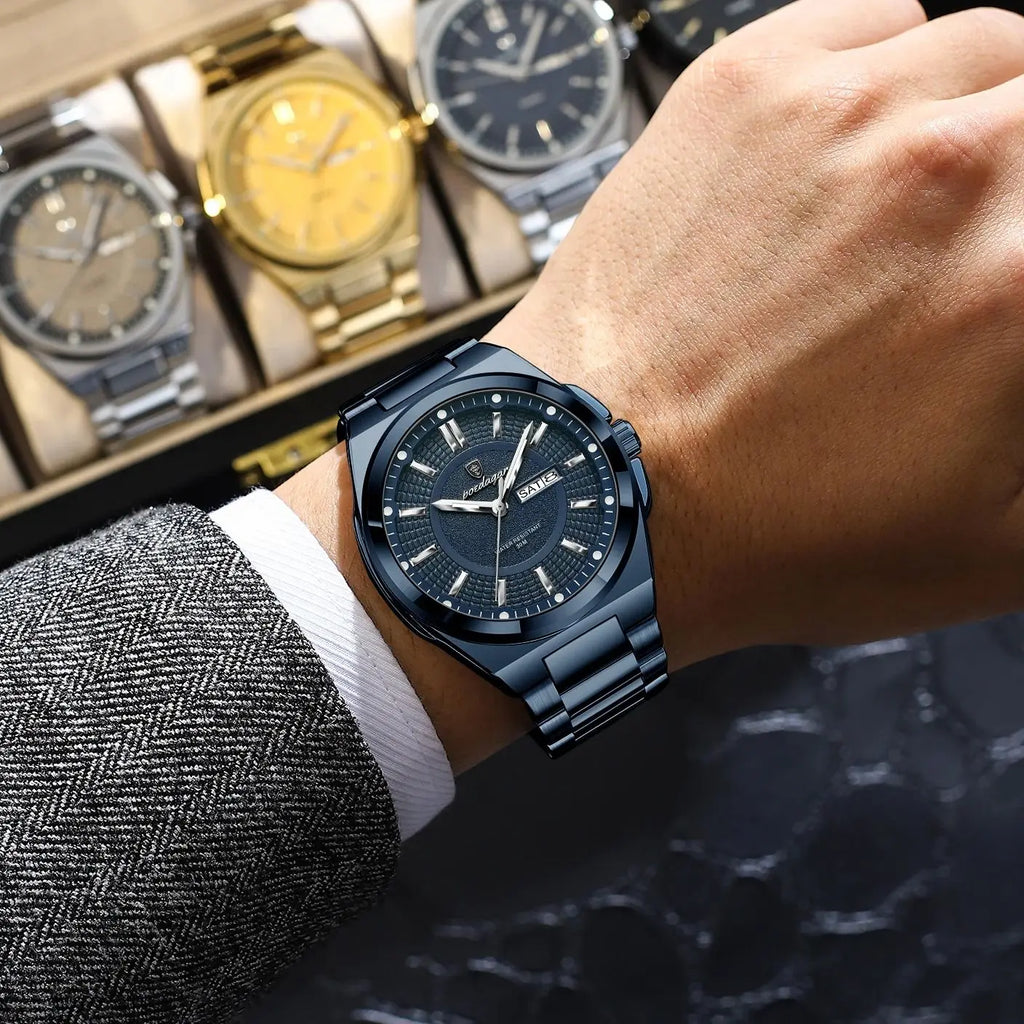Full Calendar Sport Watch – Luminous Dial with Hidden Clasp Bracelet