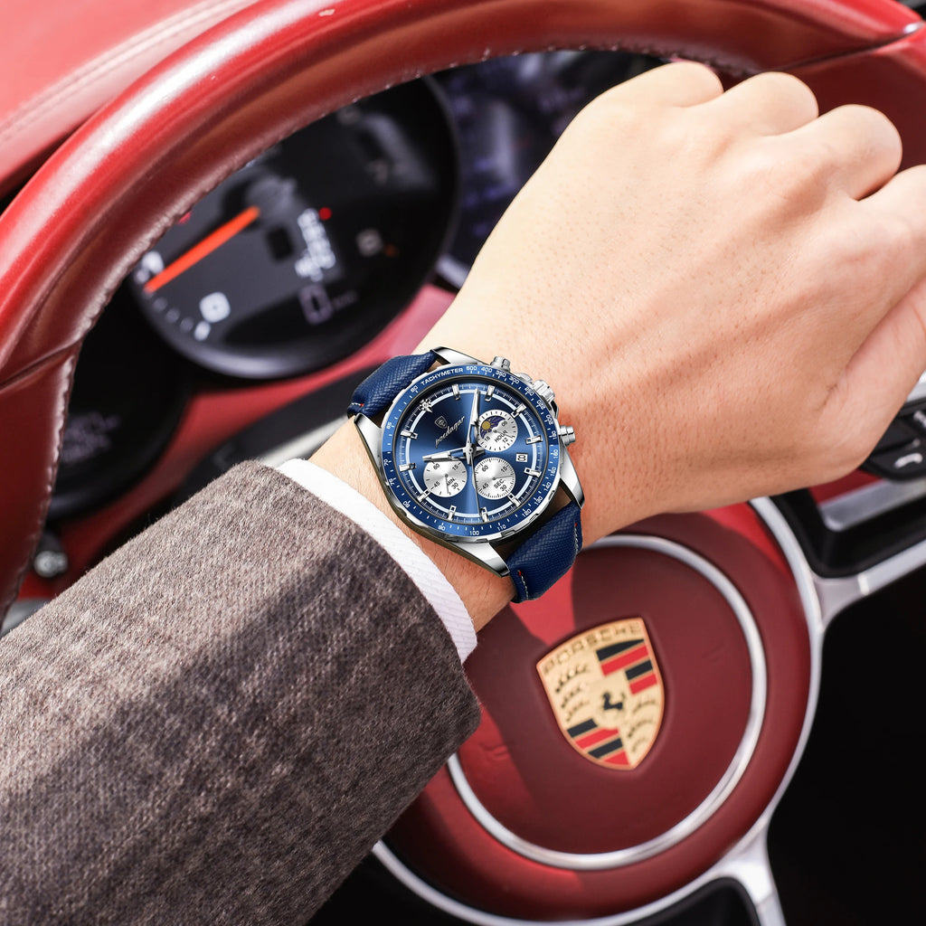 Premium Leather Chronograph Watch – Luminous Dial, Date Display, Quartz Movement